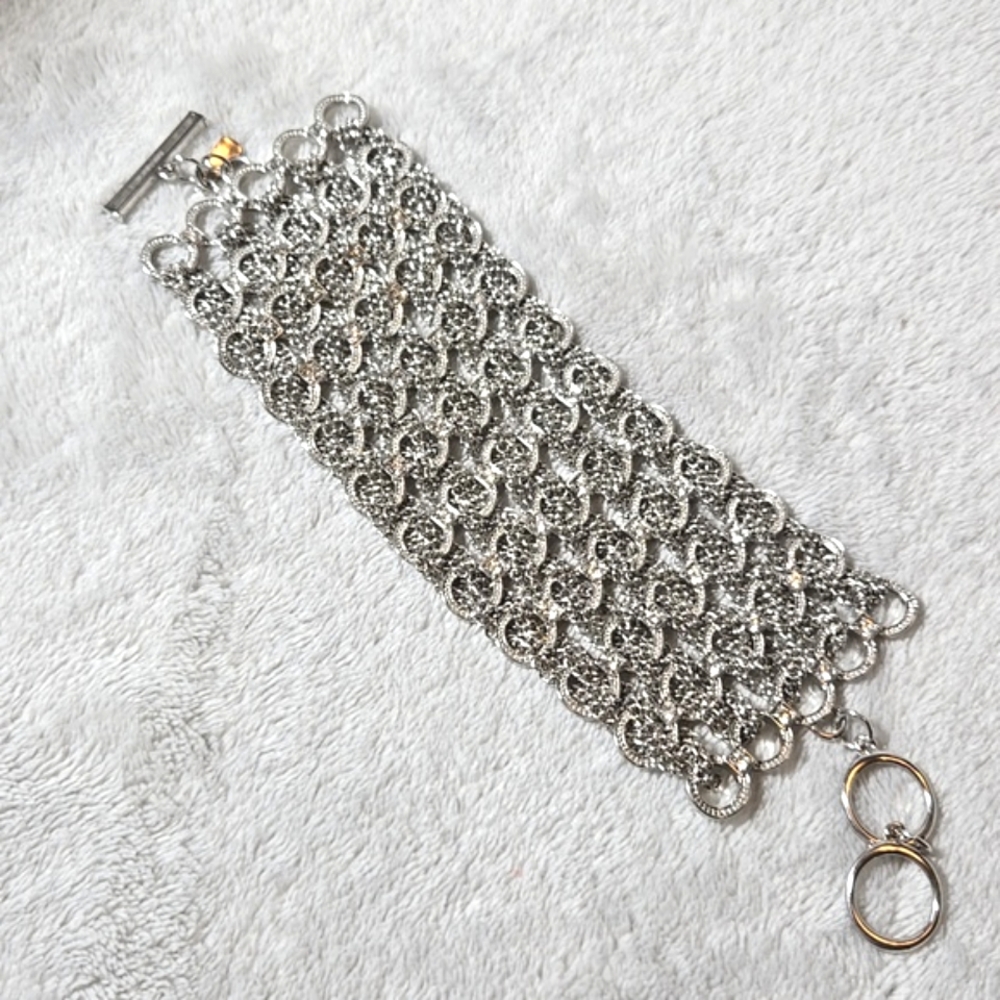 #273 SIGNED JLo JENNIFER LOPEZ Silver Tone Crystal Chain Link Toggle Bracelet